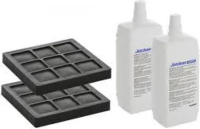 Imagen del producto de Limpiadores de boquilla Geberit y filtros de carbón activado para AqC 8000plus, juego de 2 unidades cada uno, y 1 unidad.