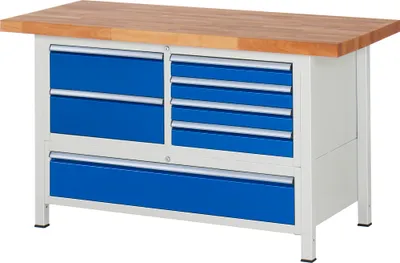 Produktbild von Werkbank 1500x700x840-1040mm 7xSchublade-TA l.gr/e.bl 4040376245526