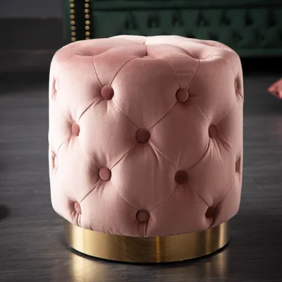 Produktbild von Eleganter Hocker MODERN BAROCK 37cm altrosa gold Samt Chesterfield Design Sitzhocker Fußhocker