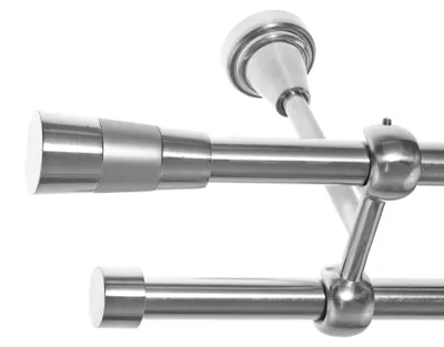 Produktbild von Gardinenstange Set Edelstahl Look Metall Ø 16mm zur Deckenbefestigung 2-lauf Konus, Länge wählbar D24 E11 E16