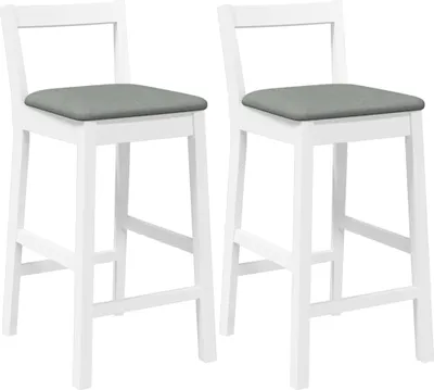 Image de vidaXL Tabouret de bar avec coussin 2 pcs. Blanc Bois massif Hévéa