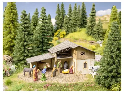 Produktbild von NOCH Themen-Set „Weihnachtskrippe“, Modellbau Krippe, inkl. Figuren und Zubehör für die Spurweite H0, ideal zum Basteln und Dekorieren