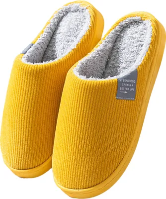 Produktbild von Memory Foam Hausschuhe Herren Damen Winter Warme Pantoffeln Weiche Leicht Bequeme Slipper(Streifen Geldgans gelb,40-41)