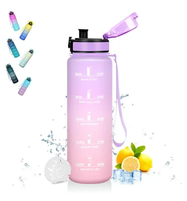 Produktbild von Trinkflasche 500ml auslaufsicher für Kinder, Wasserflasche mit Zeitmarkierung