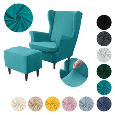 Produktbild von MEBLE ODNOWA, Ohrensesselbezug & Poufbezug, Sesselbezug, Sesselhusse, Samt, Türkis, 1 Set, Velours, elastisch, Sesselbezüge, maschinenwaschbar, Ohrensessel + Pouf