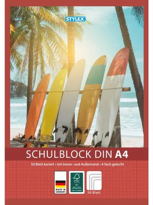 Produktbild von Schulblock A4 kariert 4fach Lochung und Rand