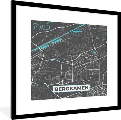 Produktbild von MuchoWow® Gerahmtes Poster Karte - Stadtplan - Bergkamen - Deutschland - Blau 40x40 cm - Poster mit Schwarzem Bilderrahmen Wandposter Rahmen Foto Bilder - Poster - Plakat im Rahmen