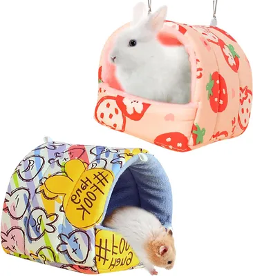 Produktbild von 2er-Set Meerschweinchenbett, Winterhaus für Kleintiere, Schlafsack-Höhlennest, warme Schlafnester für Hamster, Eichhörnchen und Meerschweinchenbabys, 18 x 19 cm (2)