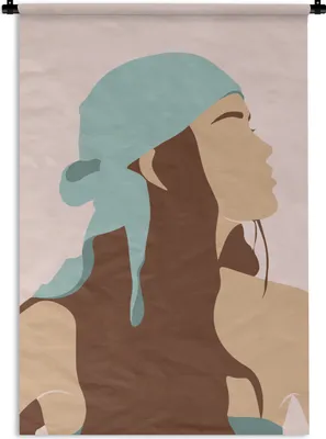 Produktbild von MuchoWow® Wandteppich Wandbehang Sommer - Frau - Kopftuch 90x135 cm Tapisserie Dekoration Wandtuch - Baumwolle - Wandskulptur