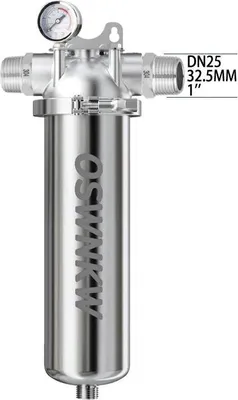Obrázok produktu pre Filter na vodu pre domácnosť – predfilter na sedimenty – sievka z nehrdzavejúcej ocele 316 – určený na vodu z vodovodu a studní – bez elektrického napájania, vertikálna inštalácia – 10 palcov (25 cm), DN25
