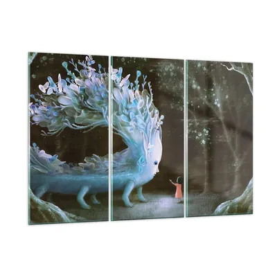 Produktbild von Bilder auf glas - 3 Teile - Monster Kind Fee - 105x70cm - Glasbilder - Wandbilder - Bilder - zum Aufhängen bereit - Wanddekoration aus Glas - Glas Bilder - Wandbild auf Glas - GCE105x70-4712