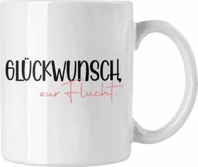 Produktbild von Trendation - Jobwechsel Tasse Geschenk Kollegin Kollege Lustig Abschiedsgeschenk Spruch Glückwunsch Zur Flucht Abschied (Weiß)
