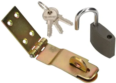 Productafbeelding van KOTARBAU® Overval met hangslot, 3 verschillende maten, geel verzinkt, overloopscharnieren, deurband, overgooier, pantsergrendel, veiligheidsoverval (70 mm)