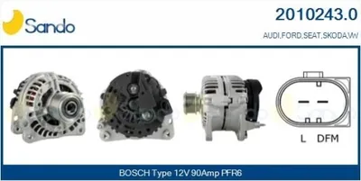 Produktbild von SANDO 2010243.0 Lichtmaschine Generator LiMa 90A 12V für VW Golf IV Schrägheck (1J1) POLO (9N) Transporter V Bus Multivan V Transporter V Kastenwagen