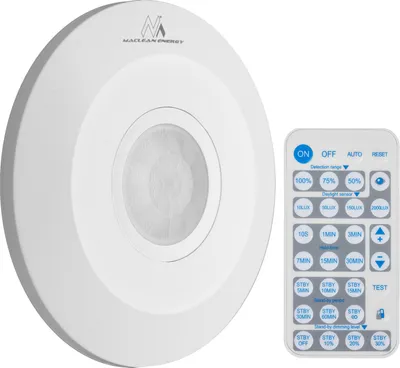 Immagine prodotto di Maclean MCE467 Rilevatore di movimento PIR con sensore crepuscolare e telecomando, campo di rilevamento di 360° fino a 8 m, modalità standby, IP20, max. 2000W