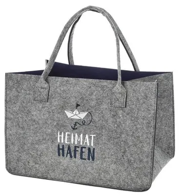 Produktbild von HEIMATHAFEN Filztasche Strandtasche Einkaufstasche Grau Stickerei Heimathafen