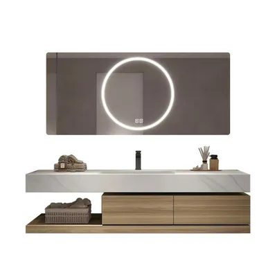 Produktbild von Waschbecken aus Sinterstein mit Schrank und LED-Spiegel für das Badezimmer 110*55cm 【RW2032-110 K】
