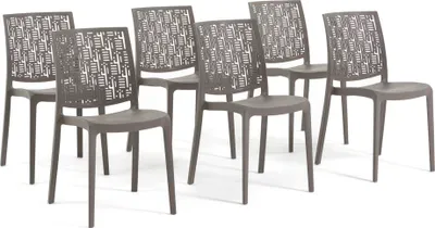 Immagine prodotto di set di 6 sedie impilabili in polipropilene con fibre di vetro per uso esterno e giardino, bar e ristorante, cucina design moderno - AYDA - Tortora