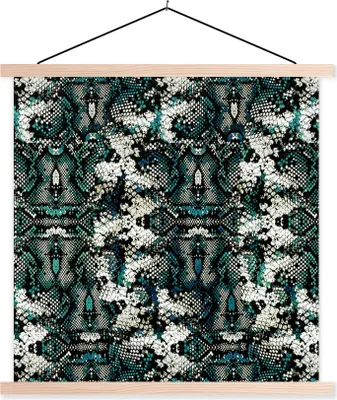 Produktbild von MuchoWow® Textilposter Tiermuster - Weiß - Türkis - Schuppen 40x40 cm mit holzfarbenen Rahmen - Posterleiste