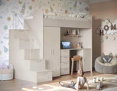 Produktbild von Etagenbett TOMI 4s, Hochglanz Kinderbett Hochbett, MIT Matratze und Lattenrost (Cashmere + Beige, Glanz)