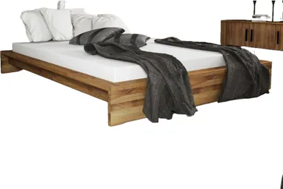 Produktbild von Bett Lubic 3 Sonderlänge 200x210 Wildeiche massiv o. Kopfteil mit Holzfußgestell
