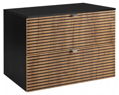 Zdjęcie produktu dla Szafka Łazienkowa Wisząca Pod Umywalkę 80X46 Cm Czarny Dąb Ryflowane Fronty