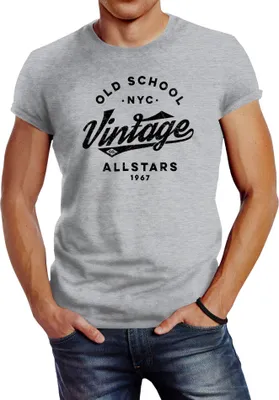 Produktbild von Neverless® Herren T-Shirt College Style Schriftzug Oldschool Vintage Allstars Fashion Streetstyle grau M