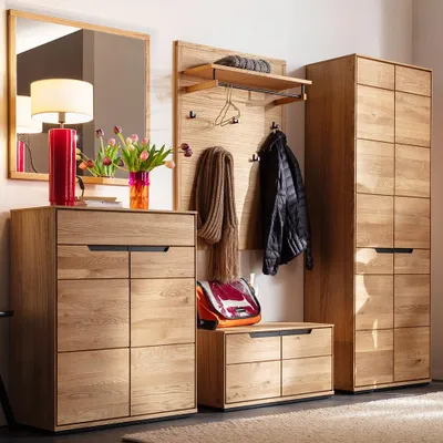 Produktbild von Garderoben-Set mit Spiegel, Paneel & Garderobenschrank in Eiche teilmassiv, 5-teilig - AVESTA-06