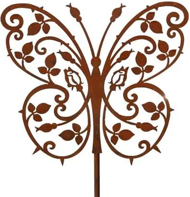 Produktbild von Gartenstecker Rosen Schmetterling Blumen Beetstecker Topfstecker Metall Rost Gartendeko Edelrost rostige Dekoration 149cm  ( Motiv 17)