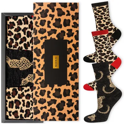 Produktbild von 3 Paar Damensocken mit PANTHER-Muster, Größe 35-40 von SOXO – Geschenk für Frauen zum Geburtstag