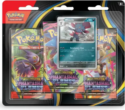 A product package containing Pokemon trading card game booster packs and a single Pokemon card.