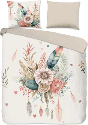 Produktbild von Good Morning Bettbezug "bloemen en veren" - naturfarben - (200x200/220 cm) - Baumwolle