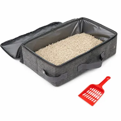 Produktbild von Tragbares faltbares Reise-Katzenklo 35x45 cm, Reißverschluss, leicht transportierbar für Auto, Hotel oder Zuhause, grau