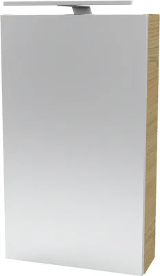 Produktbild von Fackelmann B.STYLE Spiegelschrank mit LED-Beleuchtung  Alibertschrank für Bad und Gäste-WC (40 x 68 x 15,3 cm)  SBC Badschrank mit Spiegel in Holz Braun  Tür rechts