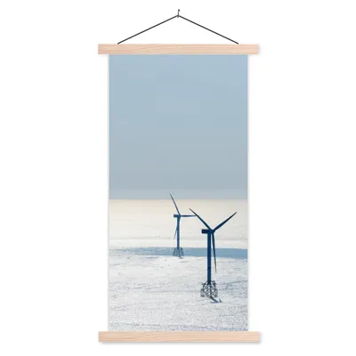 Produktbild von MuchoWow® Textilposter Nordsee - Windmühle - Sonne 60x120 cm mit holzfarbenen Rahmen - Holz