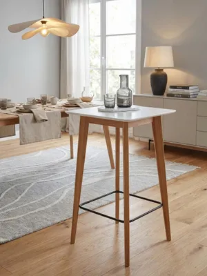 Produktbild von Stehtisch 60x110x60 cm Weiß Eckig, Bartisch für 4 Personen, Moderner Tisch für Bar, Design Partytisch Holz, Hochtisch Eiche Skandinavisch