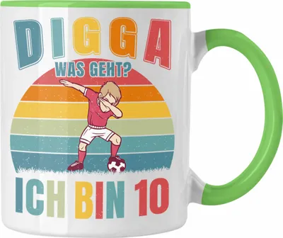 Produktbild von Trendation - Kinder Fussball Geburtstag 10. Geburtstagsgeschenk Tasse 10 Jahre Jungs Jungen (Grün)