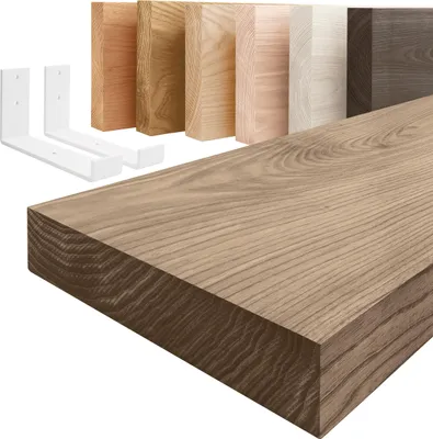Produktbild von LAMO Manufaktur Wandregal Holz Gerade  |  Regal Farbe: Nussbaum | mit weißem Industrial Regalträger | 50 cm