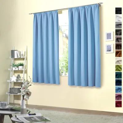Produktbild von heimtexland ® 2 Stück Thermo Verdunkelungsvorhänge Sonnenschutz Kälteisolierung Verdunkelungsgardinen Kräuselband Vorhang Typ139 Hellblau HxB 175 x 135 cm