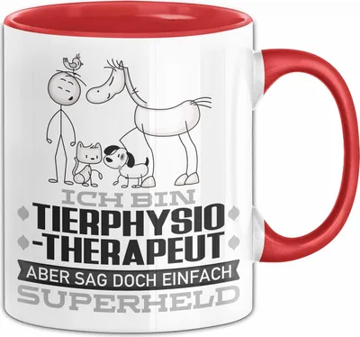 Produktbild von Tierphysiotherapeut Geschenk Tasse Ich Bin Tierphysiotherapeut Aber Sag Doch Einfach Superheld Lustige Geschenkdiee für Tierphysiotherapeut Kaffee-Becher (Rot)
