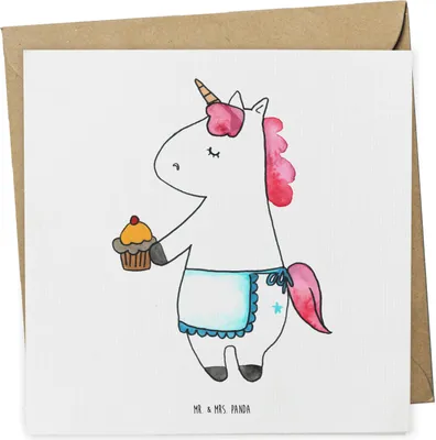 Produktbild von Mr. & Mrs. Panda Grußkarte Einhorn Muffin - Weiß - Geschenk, doppelkarte, faltkarte, Geburtstag, Unicorn, anlasskarte, Geburtstagsgrüße, Backen, Klappkarte, Glückwünsche