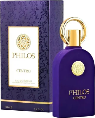A bottle of Maison Alhambra Philos Centro Eau de Parfum and its packaging.