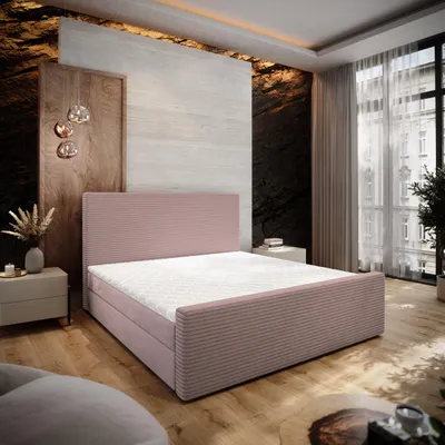 Produktbild von Masseno Boxspringbett ALORIA 140x200 cm Komplett-Set mit Bonell Matratze und Topper, Polsterbett mit Bettkästen -Rosa, POSO 27 + KRONOS 27