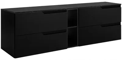 Image de RODAN | Meuble sous vasque Noir 140 cm - Plan effet marbre noir - 4 tiroirs - Suspendu - Niche noire intégrée - MODERNE