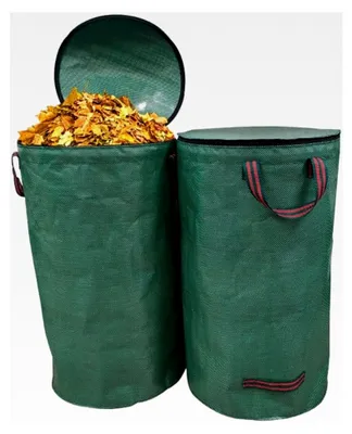 Produktbild von Gartenabfallsack, 2x120L mit Deckel, Faltbare Gartensäcke für Grünabfälle, Wasserdicht, mit Griffen
