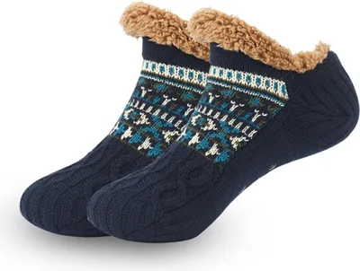 Image de ASKSA Chaussettes d'intérieur Hommes Femmes Chaussettes moelleuses Chaussettes d'hiver Chaussures chaudes antidérapantes Chaussettes douillettes, EU 36-44, 1 paire, Bleu foncé