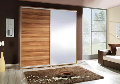 Productafbeelding van Kledingkast GILES, zwevende deuren, met spiegel, 205x215 cm
