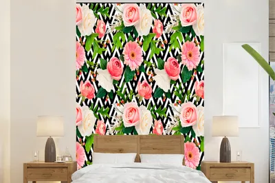 Produktbild von MuchoWow® Fototapete für Wohnzimmer oder Schlafzimmer Wandtapete Vinyl Motivtapete Blumen - Rosen - Rosa - 225x350 cm - Schlafzimmer tapete