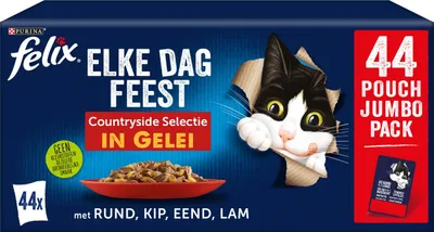 Zdjęcie produktu dla Felix Jeden Tag Party Countryside 44x85g - Karma dla kotów w torebce, 3,74 kg, wołowina, kurczak, kaczka, jagnięcina