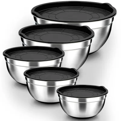 Immagine prodotto di Set di 5 ciotole per impasti in acciaio inossidabile - Accessori da cucina multifunzionali